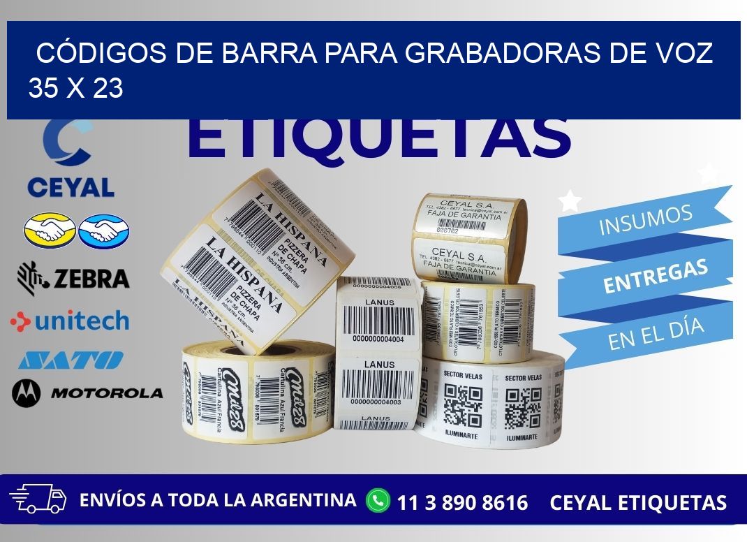 CÓDIGOS DE BARRA PARA GRABADORAS DE VOZ 35 x 23