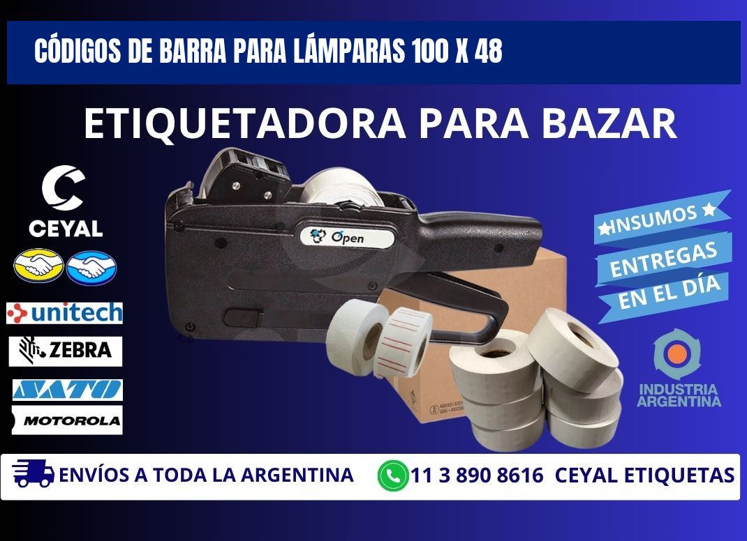 CÓDIGOS DE BARRA PARA LÁMPARAS 100 x 48