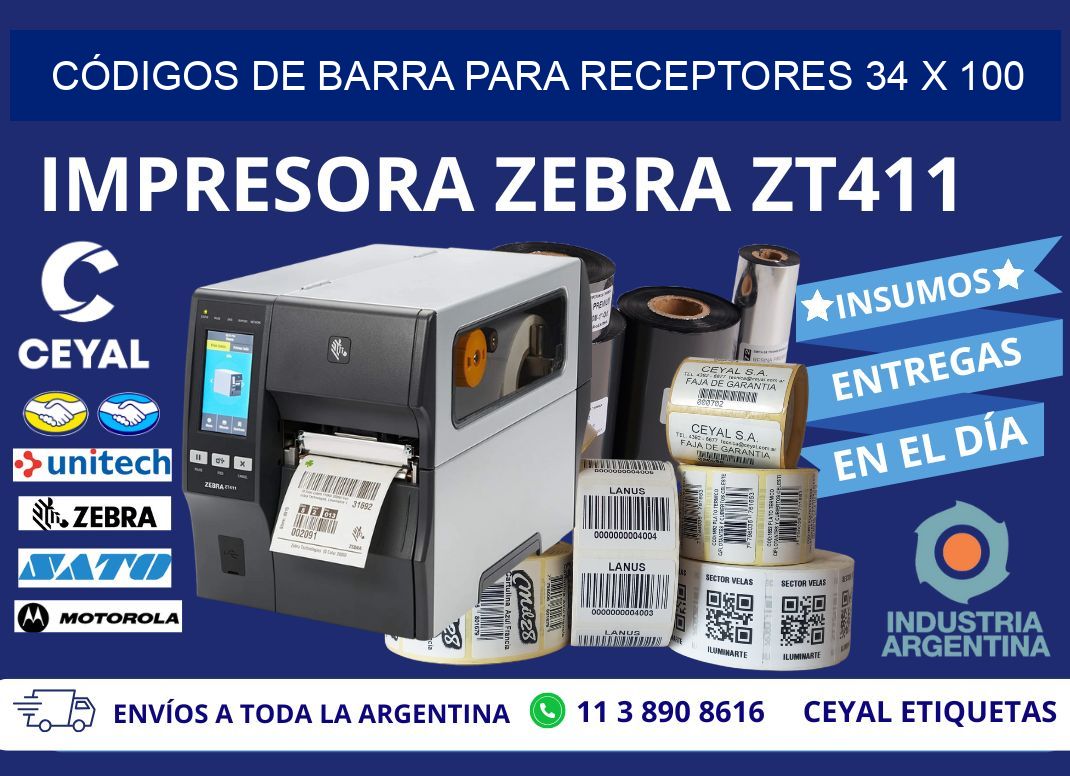 CÓDIGOS DE BARRA PARA RECEPTORES 34 x 100