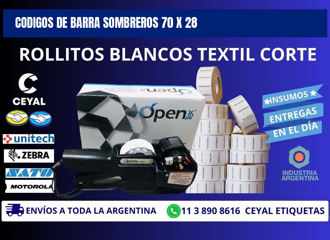 CODIGOS DE BARRA SOMBREROS 70 x 28