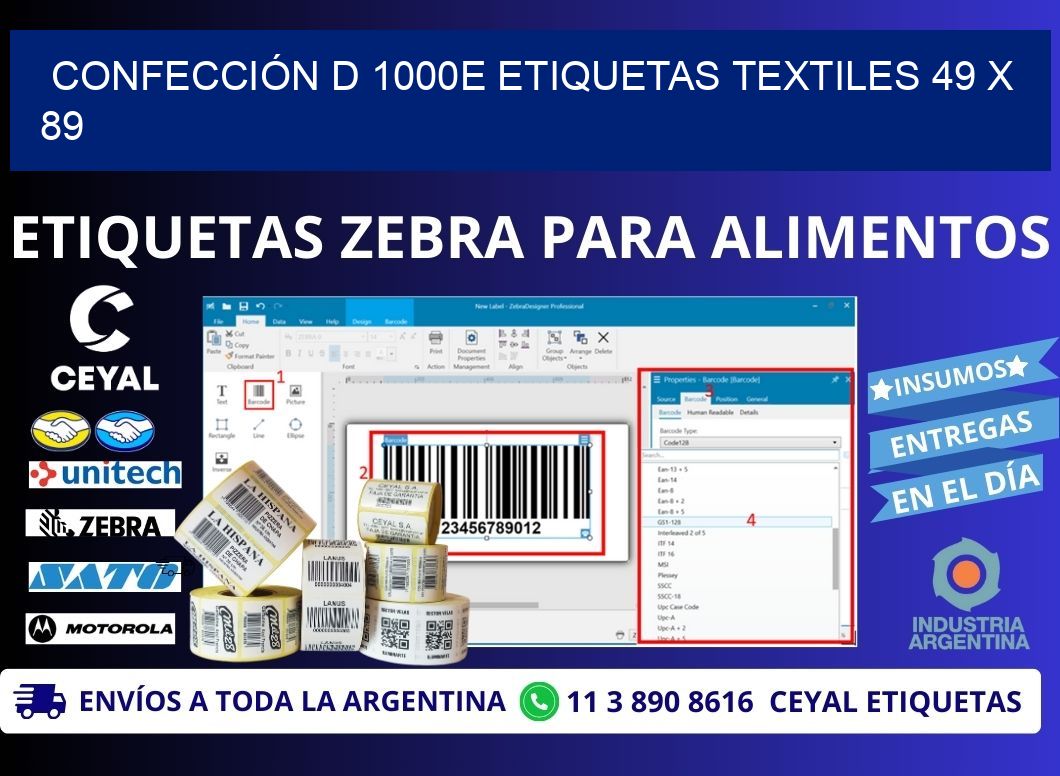 CONFECCIÓN D 1000E ETIQUETAS TEXTILES 49 x 89