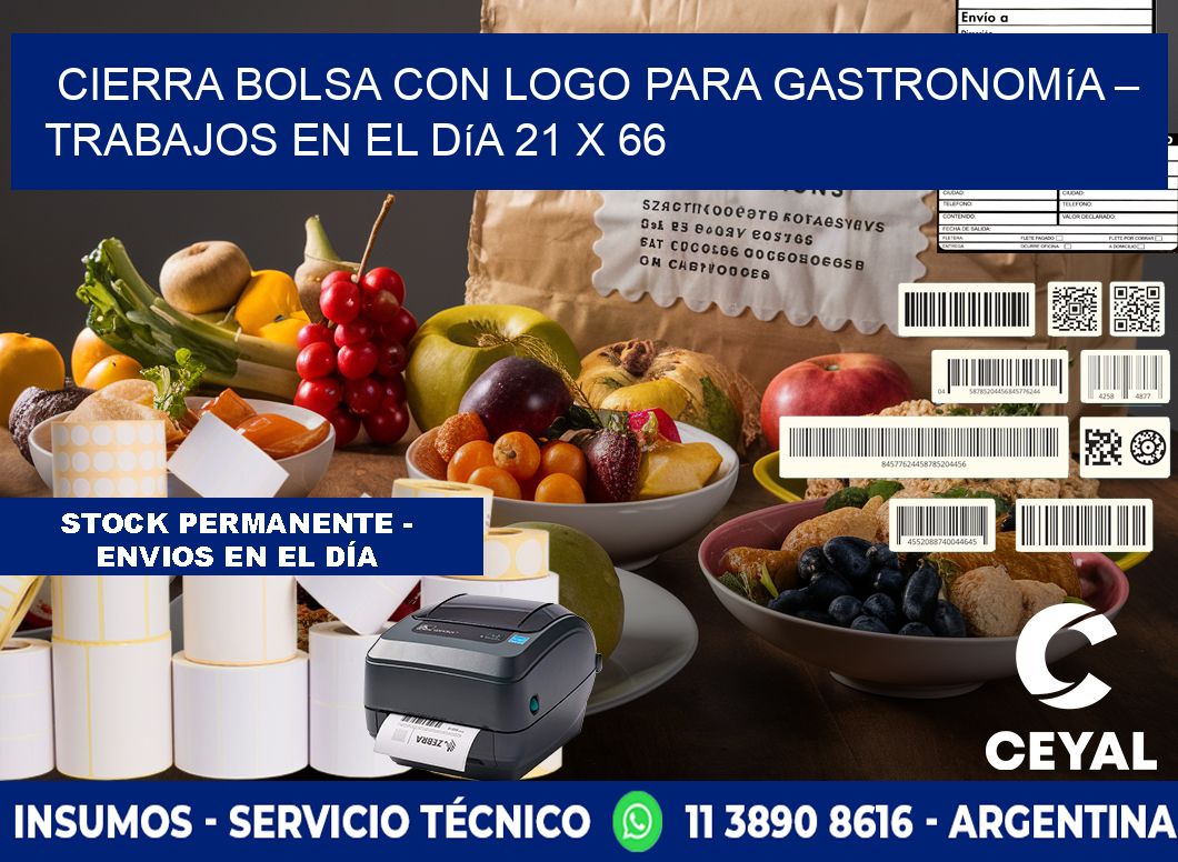 Cierra bolsa con logo para gastronomía – Trabajos en el día 21 x 66