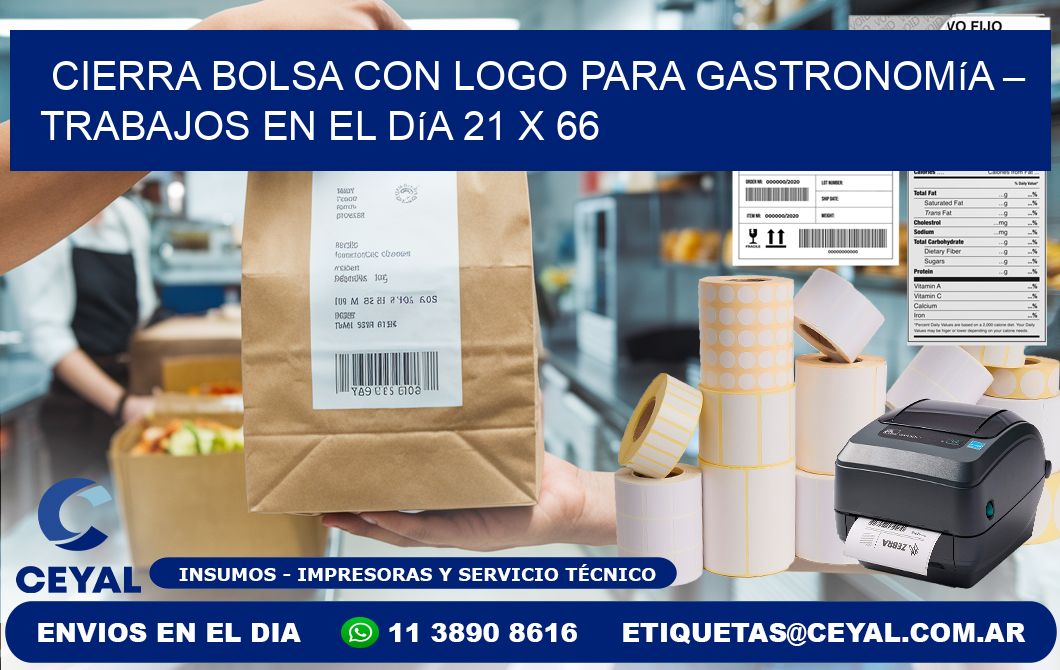 Cierra bolsa con logo para gastronomía – Trabajos en el día 21 x 66