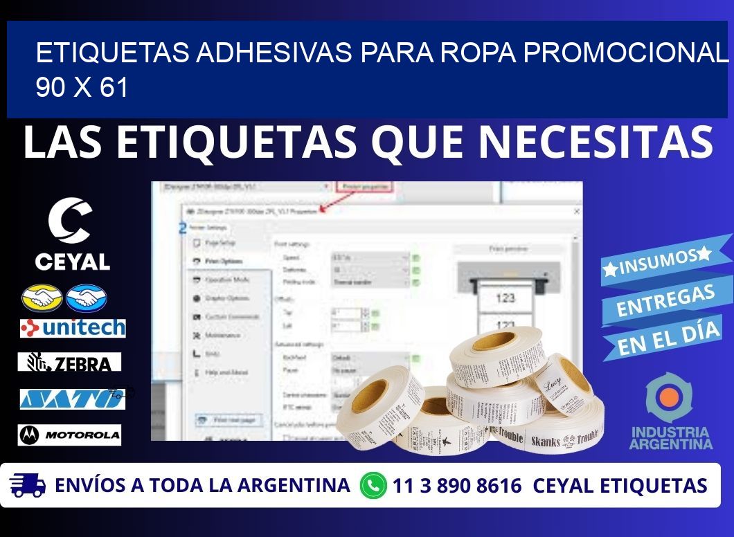 ETIQUETAS ADHESIVAS PARA ROPA PROMOCIONAL 90 x 61