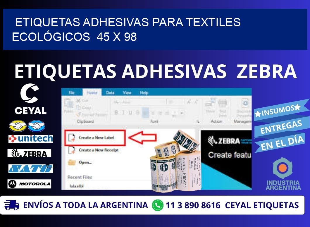 ETIQUETAS ADHESIVAS PARA TEXTILES ECOLÓGICOS 45 x 98