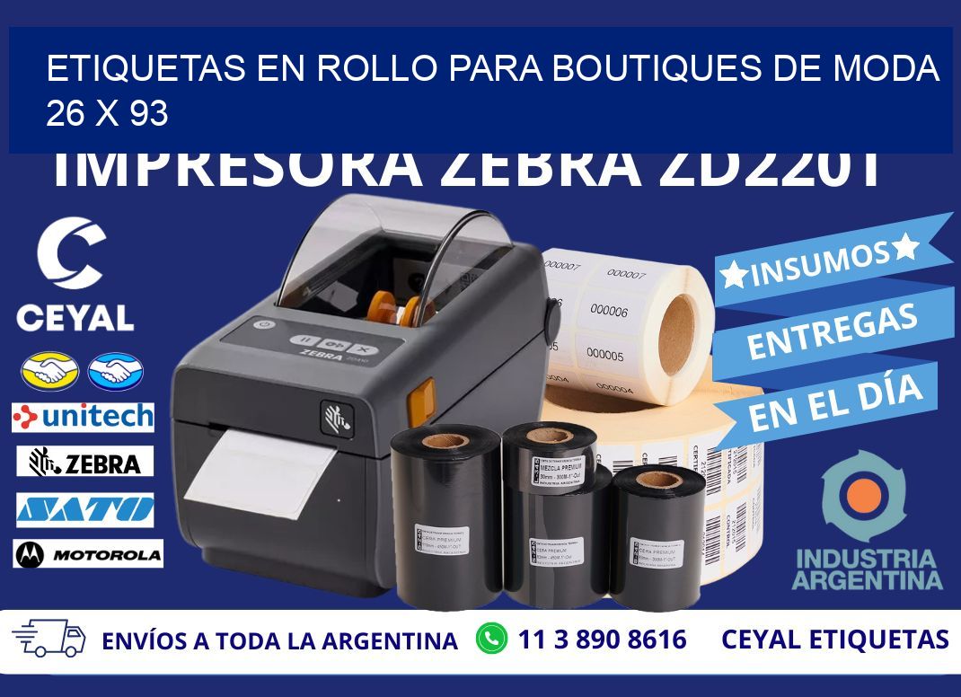 ETIQUETAS EN ROLLO PARA BOUTIQUES DE MODA  26 x 93