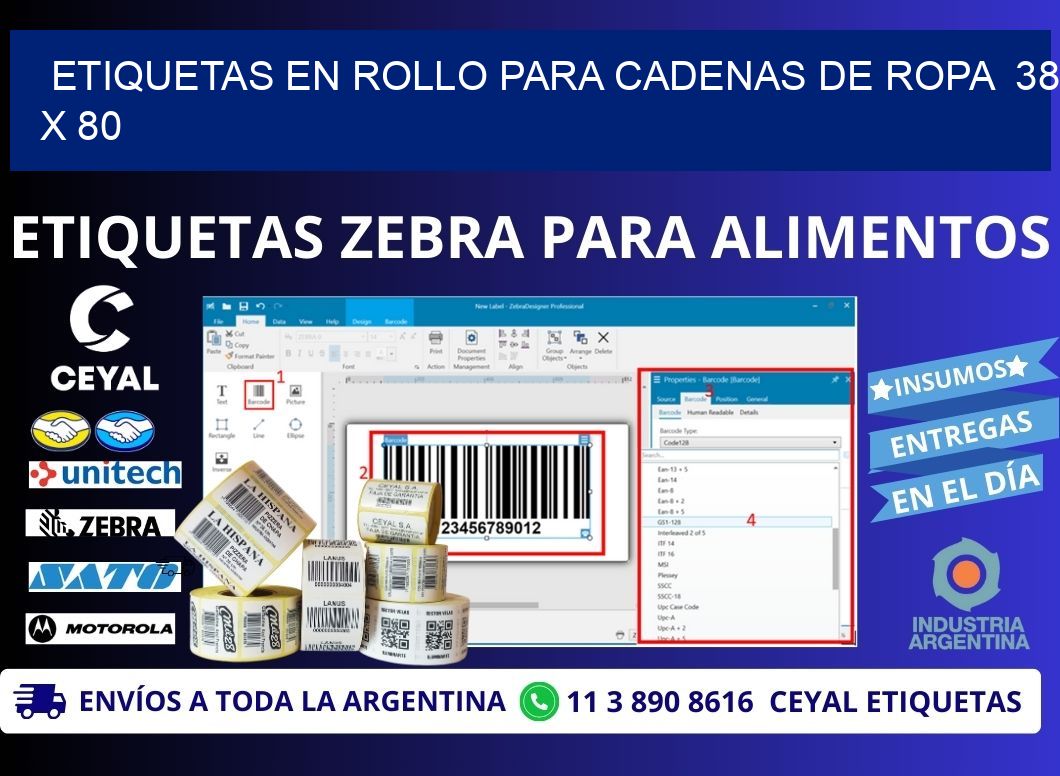 ETIQUETAS EN ROLLO PARA CADENAS DE ROPA 38 x 80
