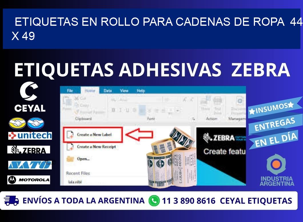 ETIQUETAS EN ROLLO PARA CADENAS DE ROPA 44 x 49