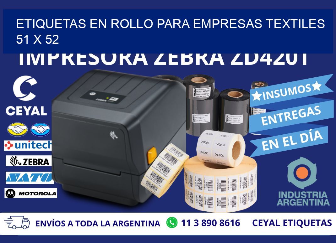ETIQUETAS EN ROLLO PARA EMPRESAS TEXTILES 51 x 52