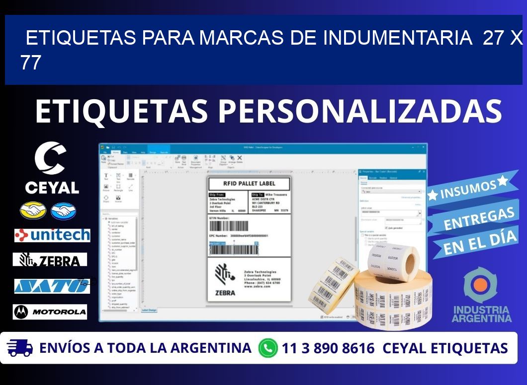 ETIQUETAS PARA MARCAS DE INDUMENTARIA 27 x 77