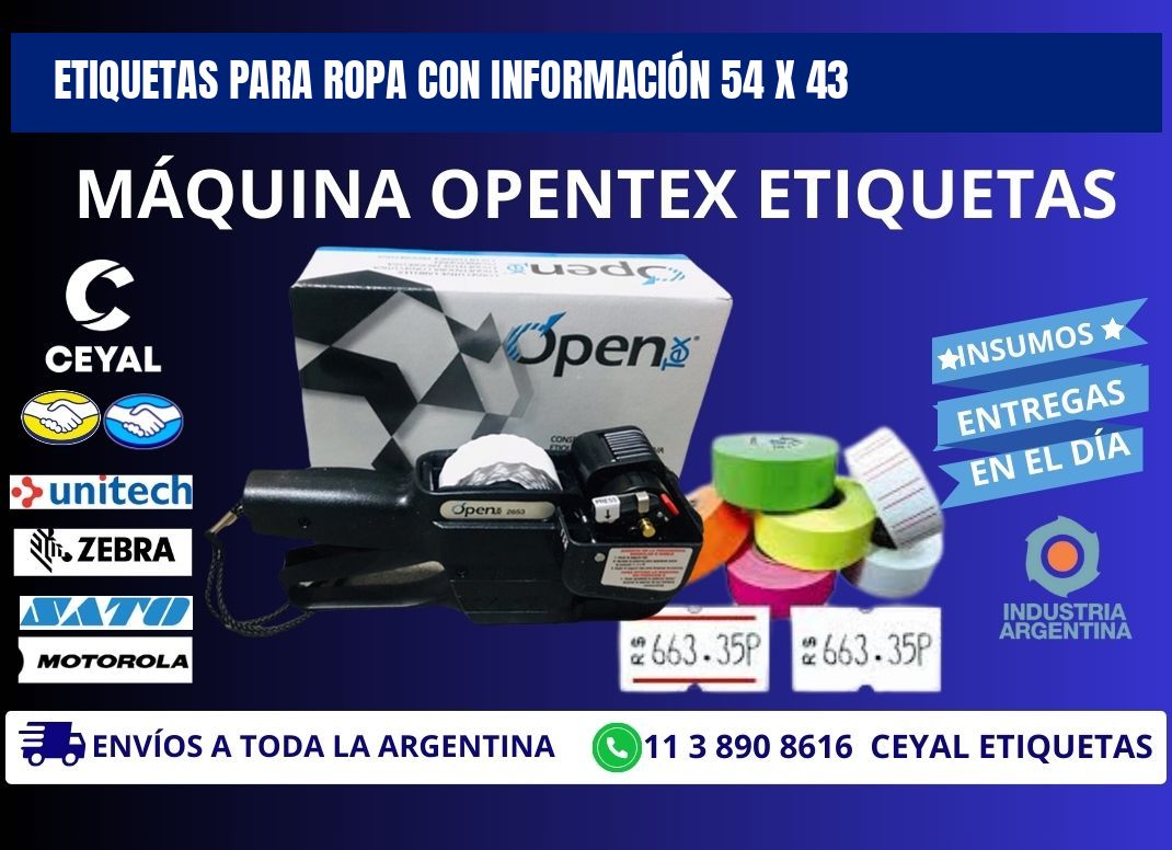 ETIQUETAS PARA ROPA CON INFORMACIÓN 54 x 43