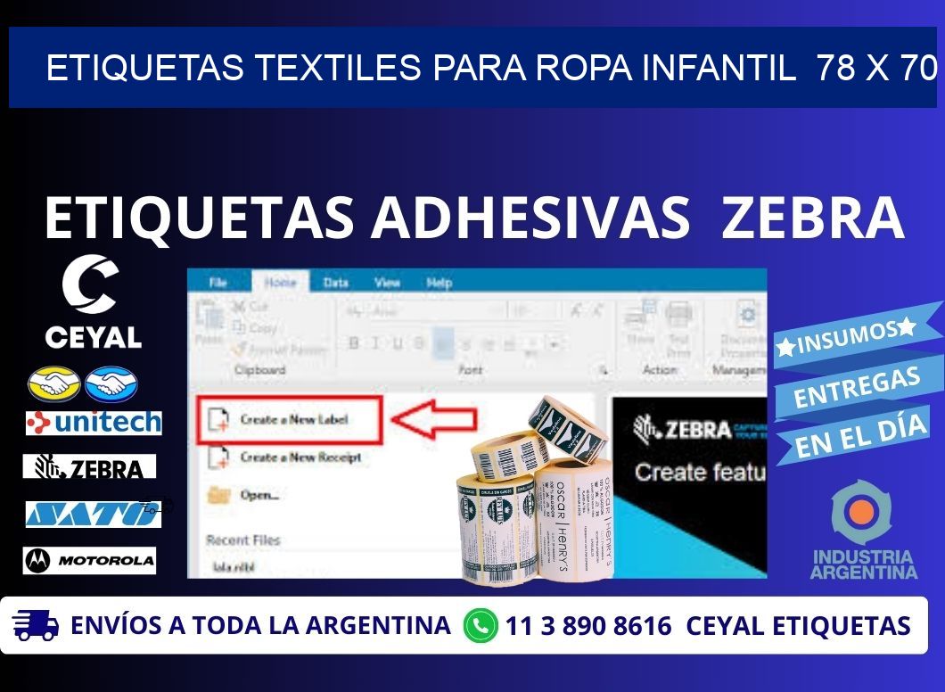 ETIQUETAS TEXTILES PARA ROPA INFANTIL  78 x 70