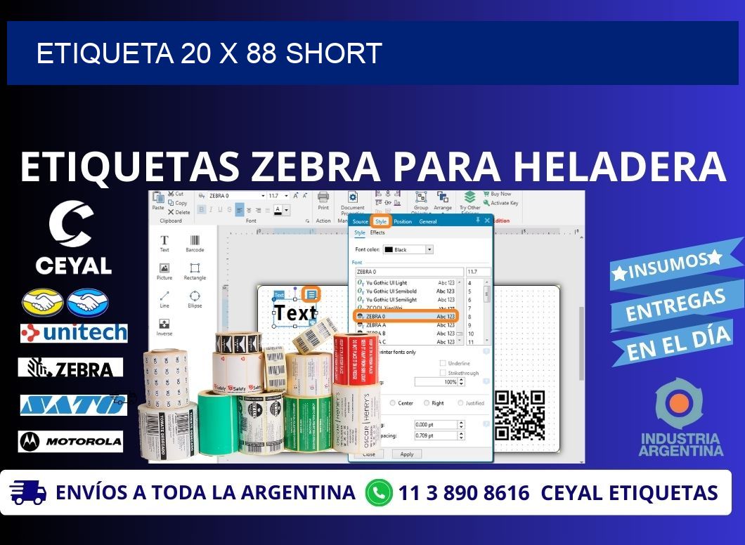 Etiqueta 20 x 88 short
