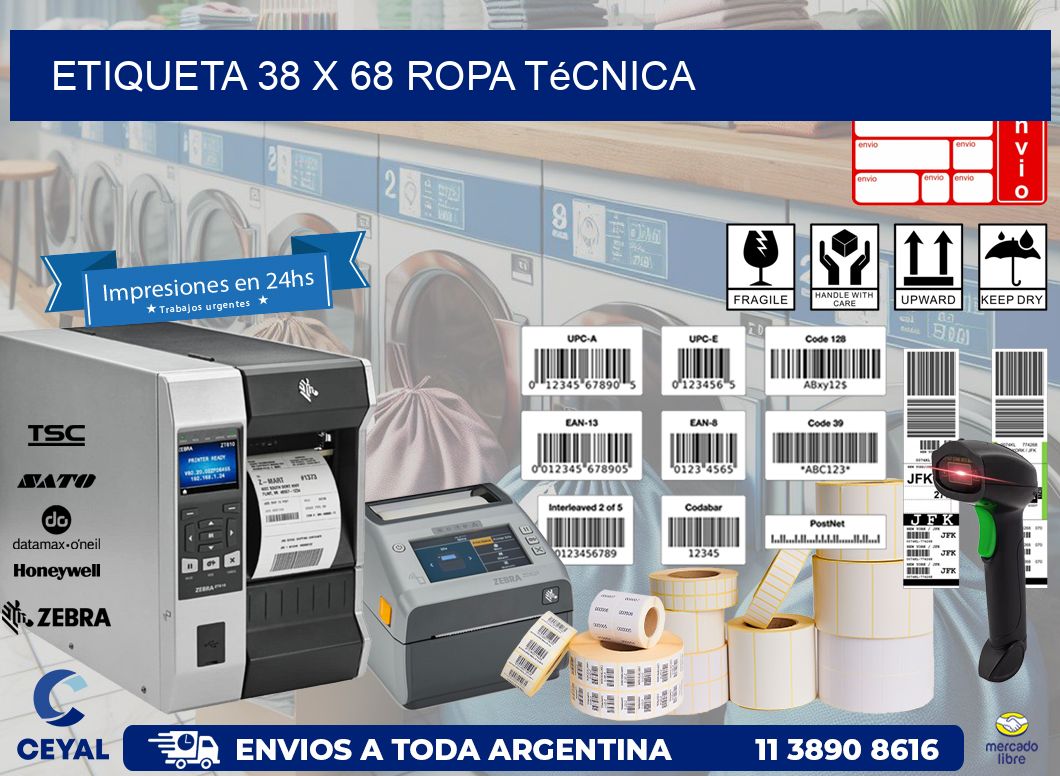 Etiqueta 38 x 68 ropa técnica