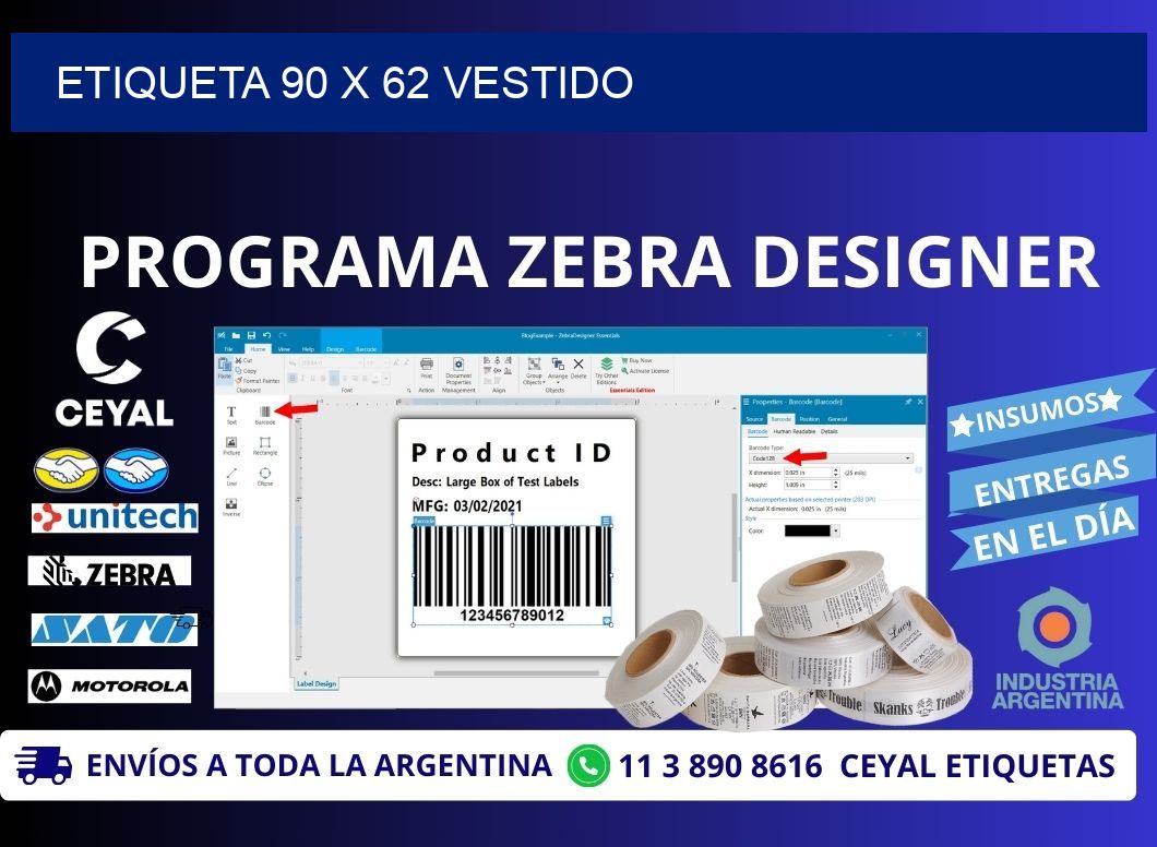 Etiqueta 90 x 62 vestido