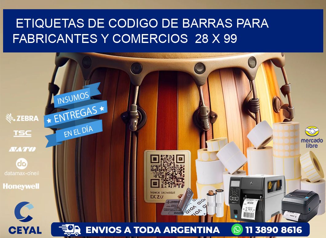 Etiquetas de Codigo de Barras para Fabricantes y Comercios 28 x 99