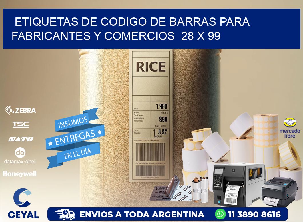 Etiquetas de Codigo de Barras para Fabricantes y Comercios 28 x 99