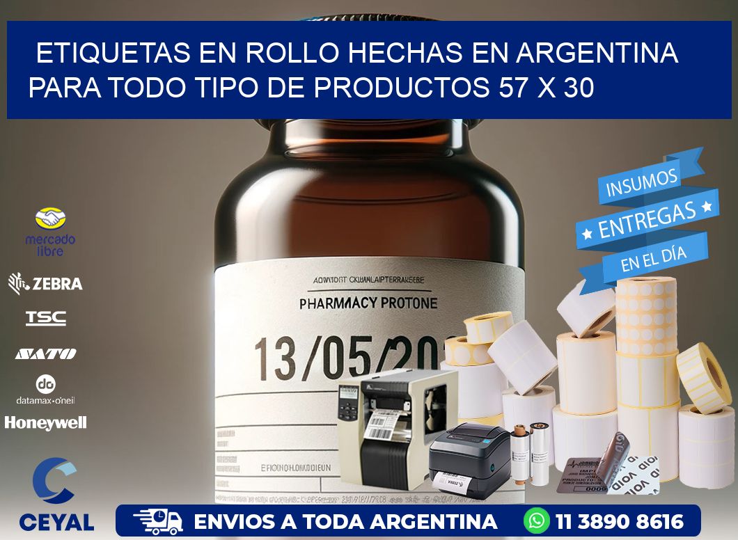 Etiquetas en Rollo Hechas en Argentina para Todo Tipo de Productos 57 x 30