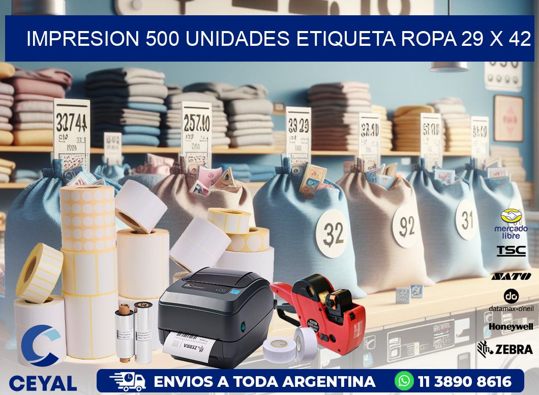 IMPRESION 500 UNIDADES ETIQUETA ROPA 29 x 42