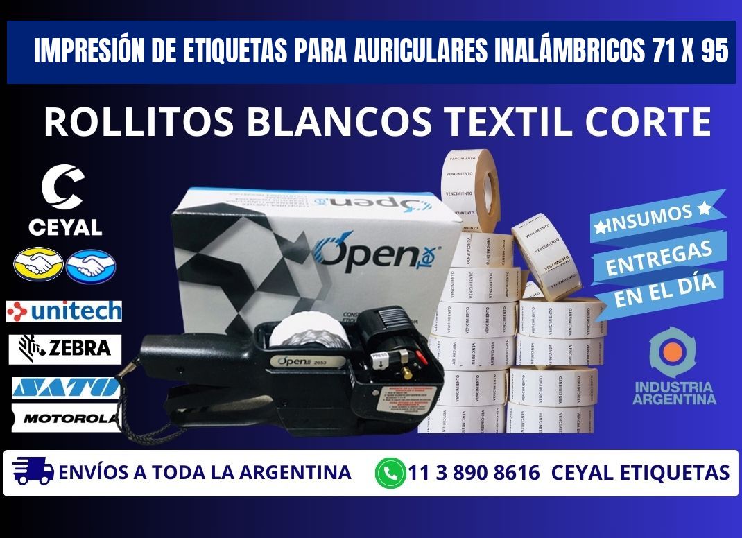 IMPRESIÓN DE ETIQUETAS PARA AURICULARES INALÁMBRICOS 71 x 95