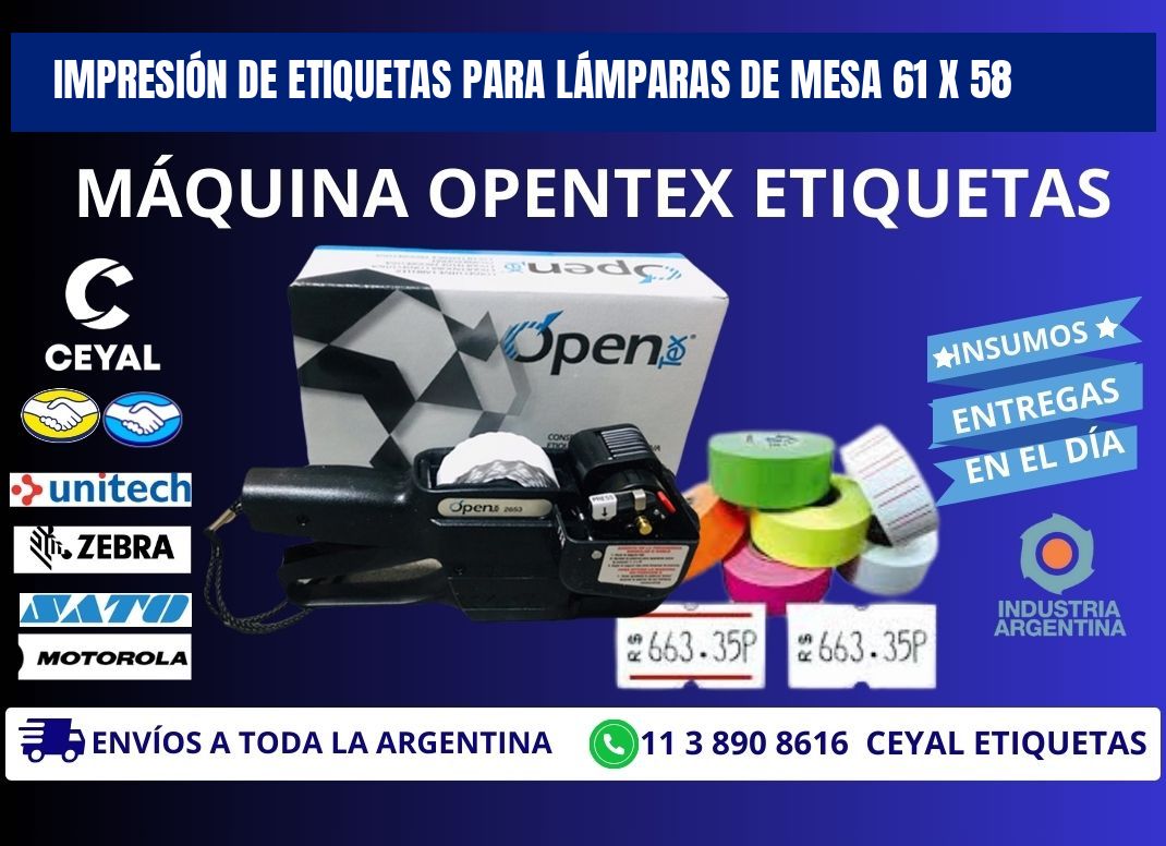 IMPRESIÓN DE ETIQUETAS PARA LÁMPARAS DE MESA 61 x 58