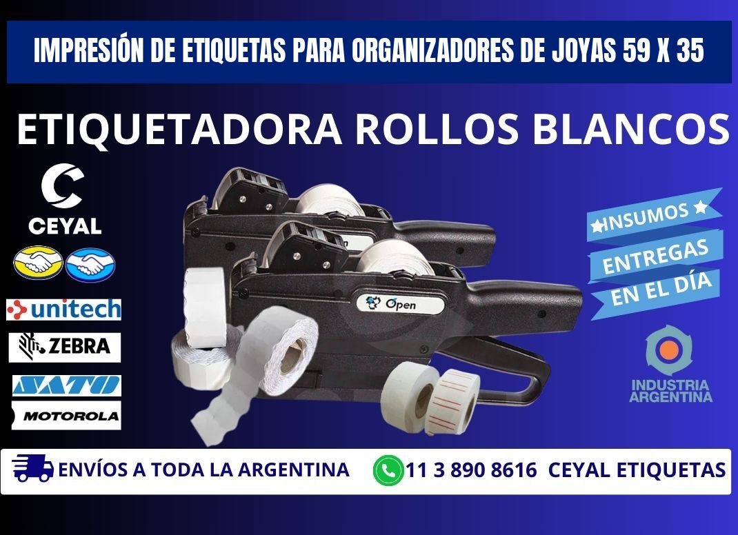 IMPRESIÓN DE ETIQUETAS PARA ORGANIZADORES DE JOYAS 59 x 35