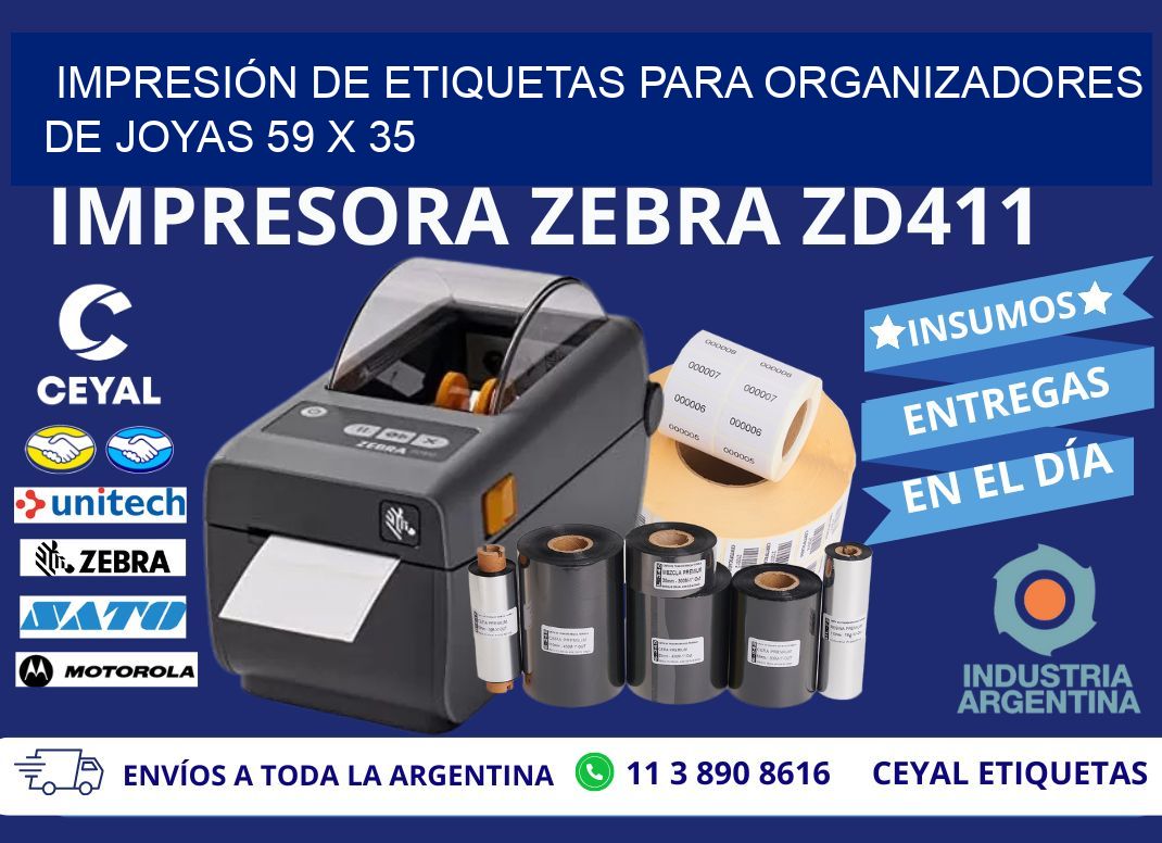 IMPRESIÓN DE ETIQUETAS PARA ORGANIZADORES DE JOYAS 59 x 35