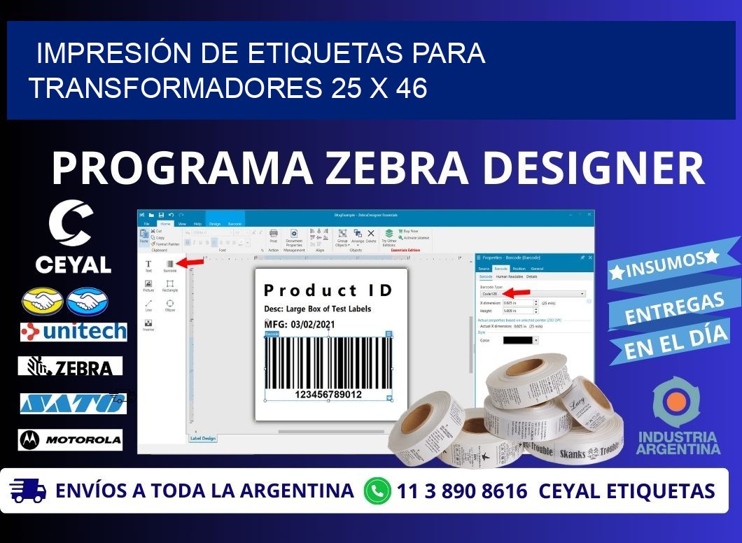 IMPRESIÓN DE ETIQUETAS PARA TRANSFORMADORES 25 x 46