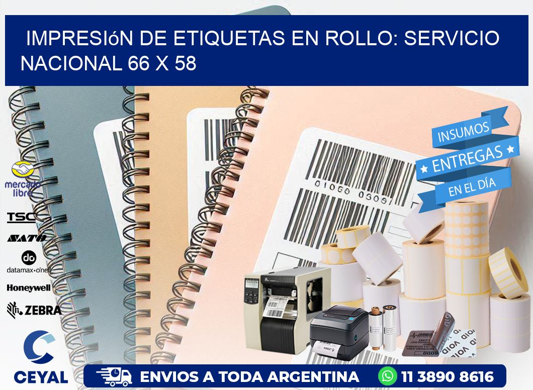 Impresión de Etiquetas en Rollo: Servicio Nacional 66 x 58