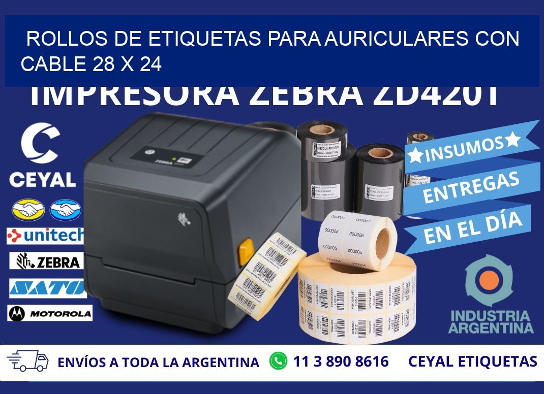 ROLLOS DE ETIQUETAS PARA AURICULARES CON CABLE 28 x 24