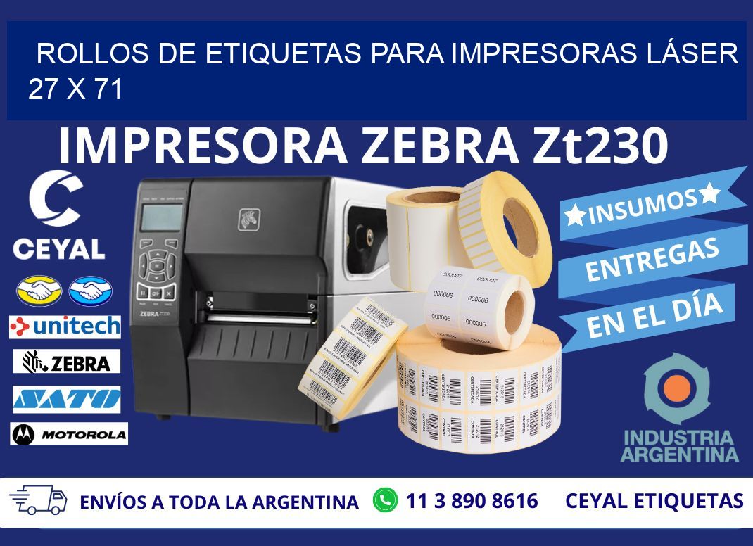 ROLLOS DE ETIQUETAS PARA IMPRESORAS LÁSER 27 x 71