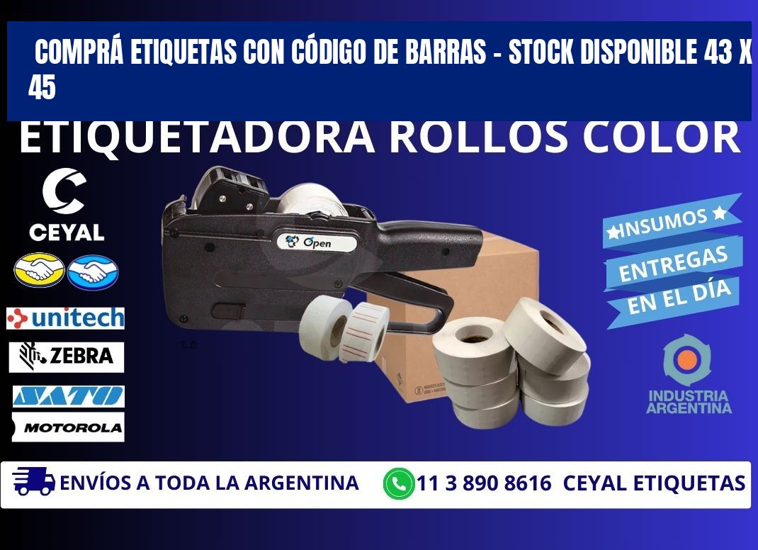 COMPRÁ ETIQUETAS CON CÓDIGO DE BARRAS – STOCK DISPONIBLE 43 x 45