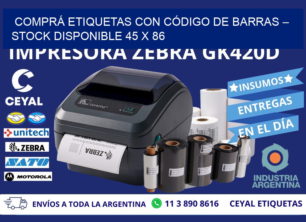COMPRÁ ETIQUETAS CON CÓDIGO DE BARRAS – STOCK DISPONIBLE 45 x 86