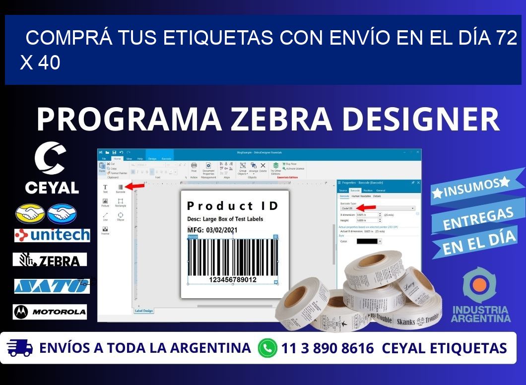 COMPRÁ TUS ETIQUETAS CON ENVÍO EN EL DÍA 72 x 40