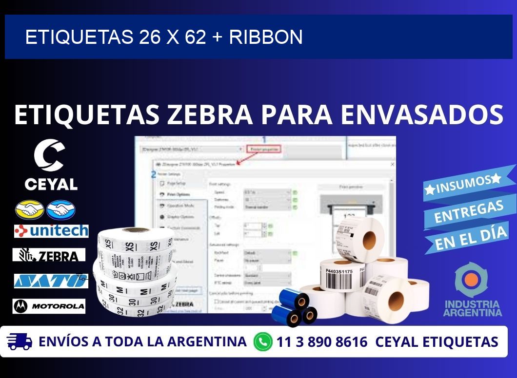 ETIQUETAS 26 x 62 + RIBBON