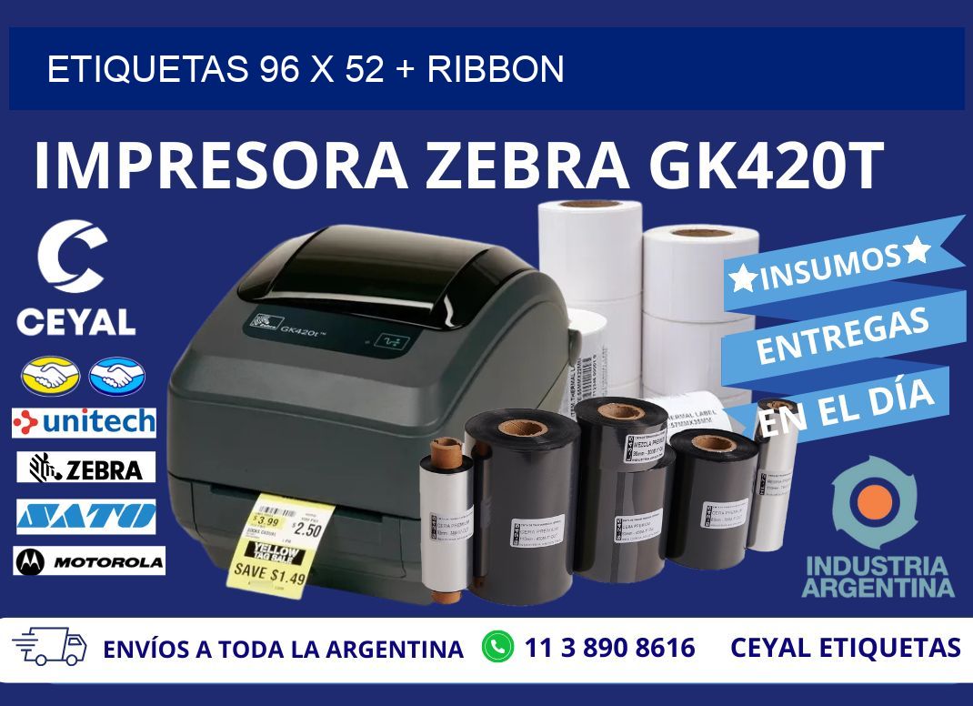ETIQUETAS 96 x 52 + RIBBON