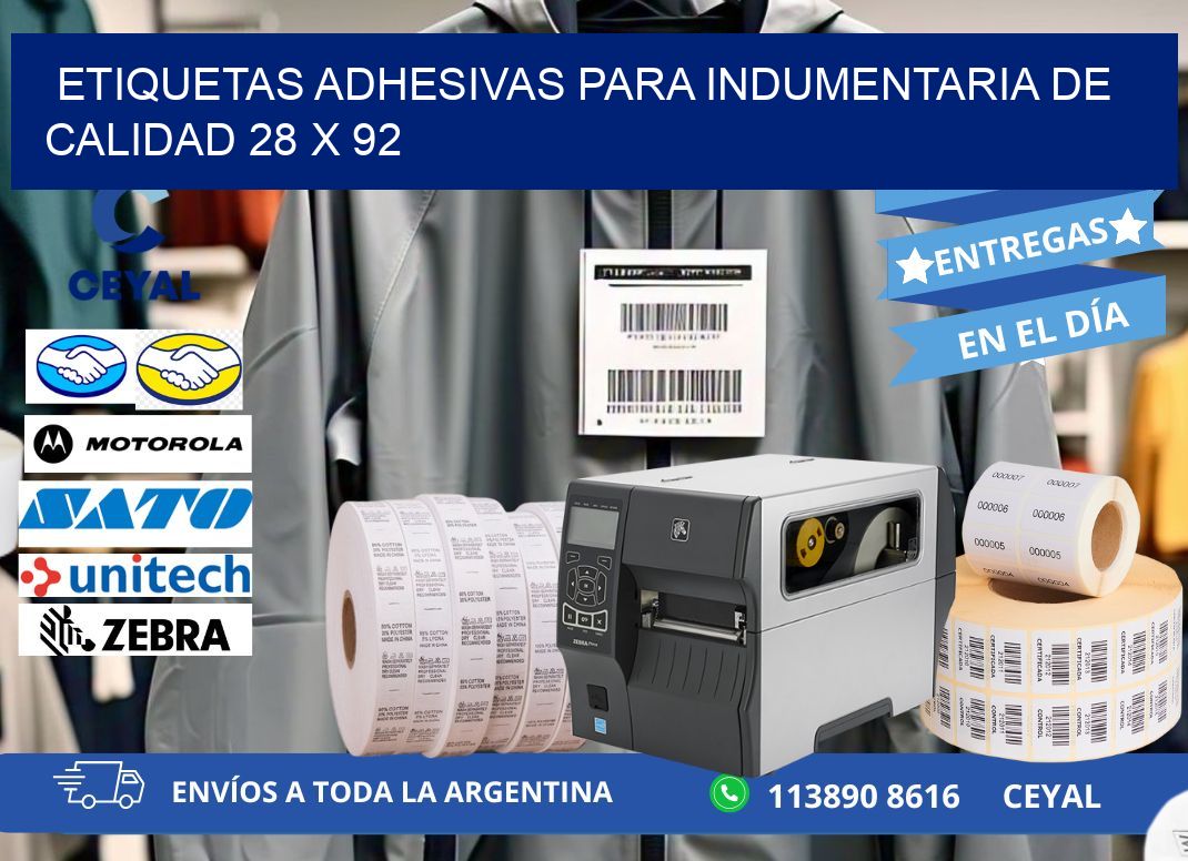 ETIQUETAS ADHESIVAS PARA INDUMENTARIA DE CALIDAD 28 x 92