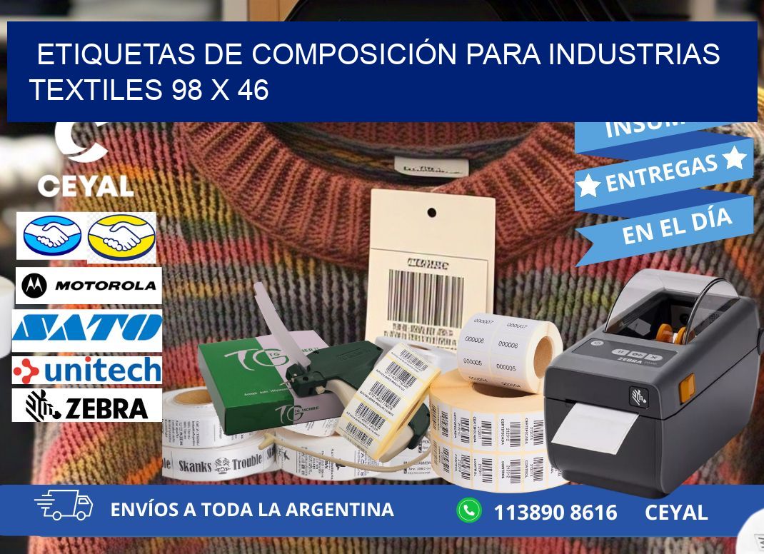 ETIQUETAS DE COMPOSICIÓN PARA INDUSTRIAS TEXTILES 98 x 46