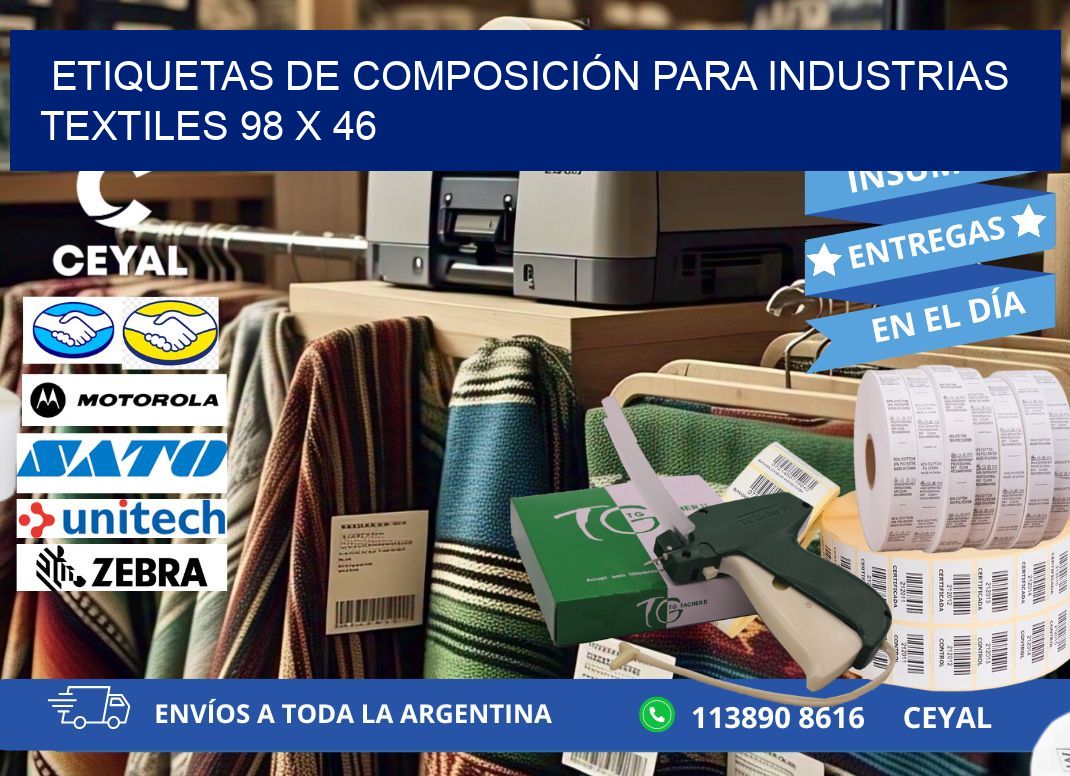 ETIQUETAS DE COMPOSICIÓN PARA INDUSTRIAS TEXTILES 98 x 46