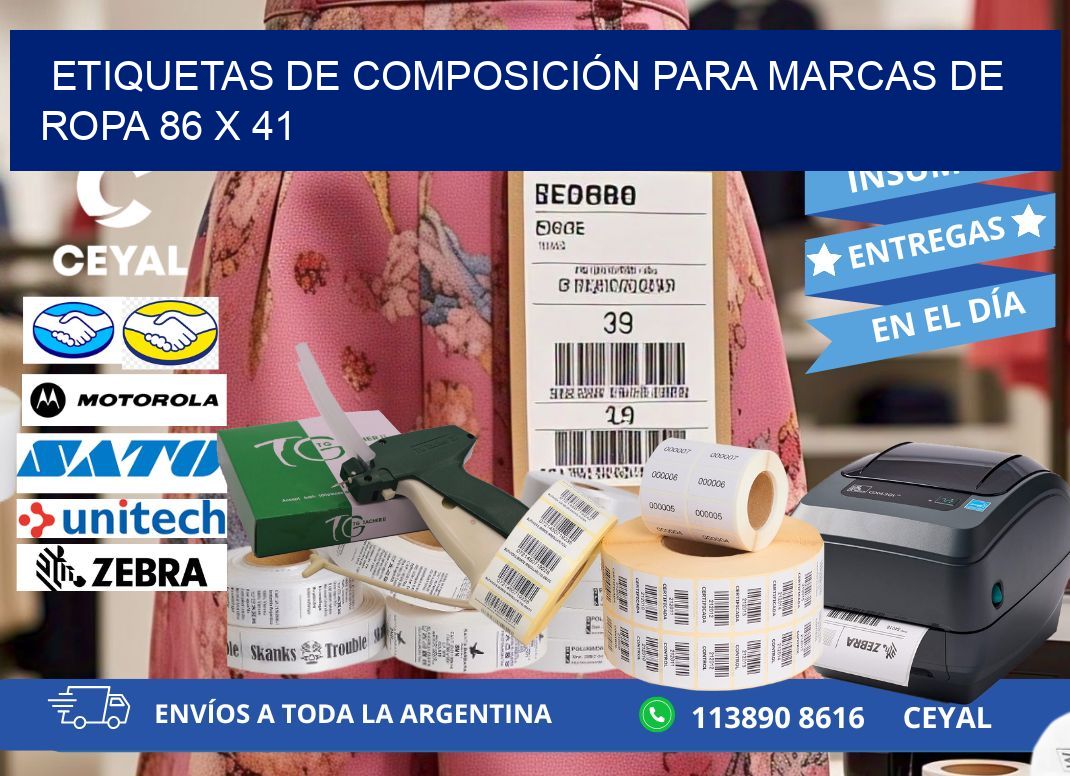 ETIQUETAS DE COMPOSICIÓN PARA MARCAS DE ROPA 86 x 41