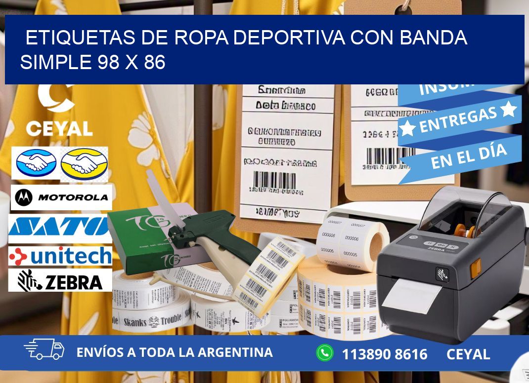 ETIQUETAS DE ROPA DEPORTIVA CON BANDA SIMPLE 98 x 86