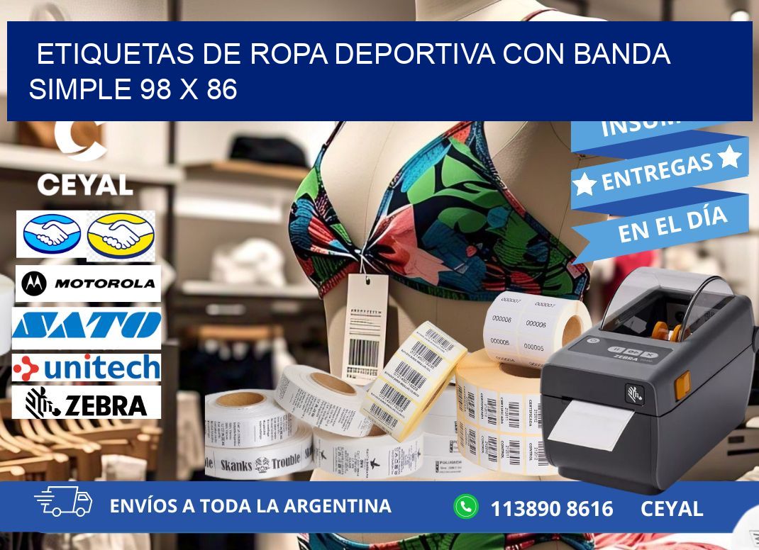 ETIQUETAS DE ROPA DEPORTIVA CON BANDA SIMPLE 98 x 86