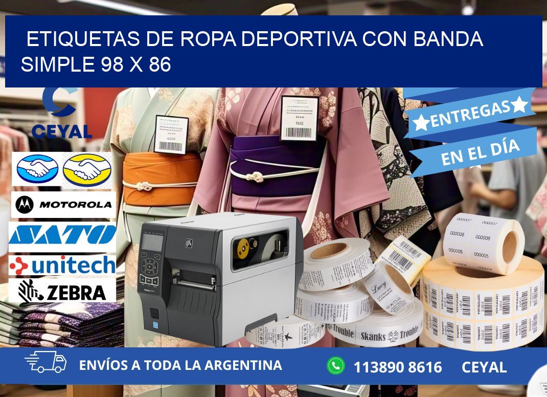 ETIQUETAS DE ROPA DEPORTIVA CON BANDA SIMPLE 98 x 86