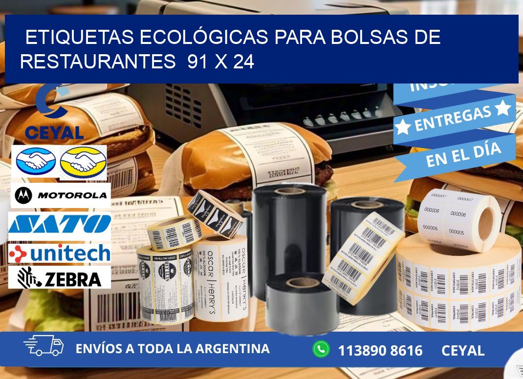 ETIQUETAS ECOLÓGICAS PARA BOLSAS DE RESTAURANTES  91 x 24