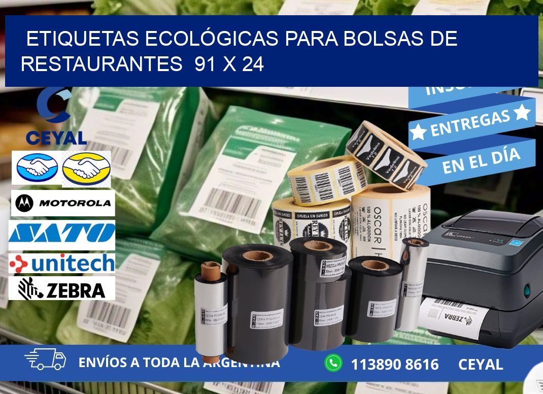 ETIQUETAS ECOLÓGICAS PARA BOLSAS DE RESTAURANTES  91 x 24