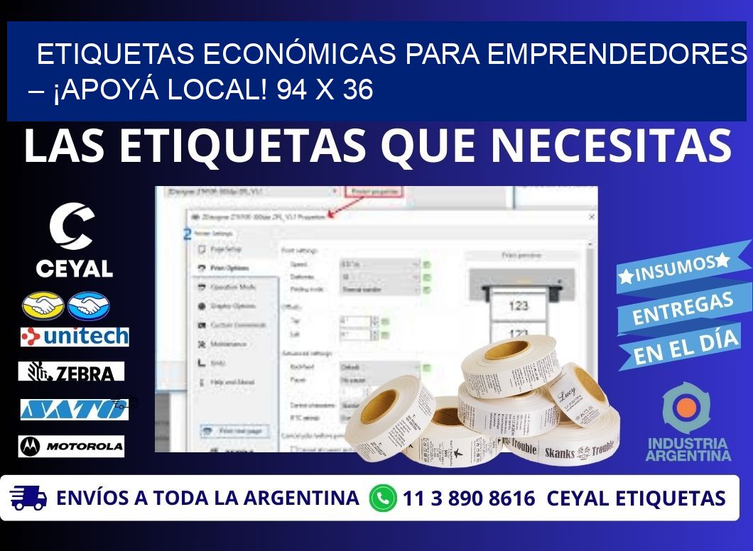 ETIQUETAS ECONÓMICAS PARA EMPRENDEDORES – ¡APOYÁ LOCAL! 94 x 36