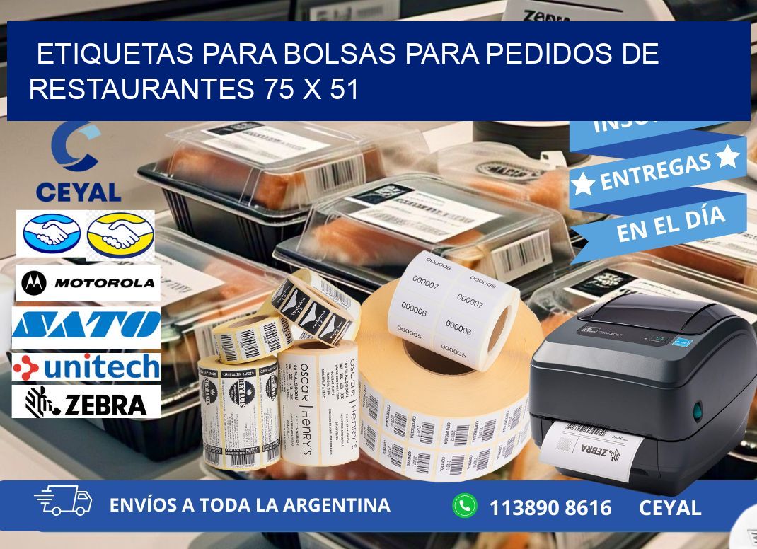 ETIQUETAS PARA BOLSAS PARA PEDIDOS DE RESTAURANTES 75 x 51