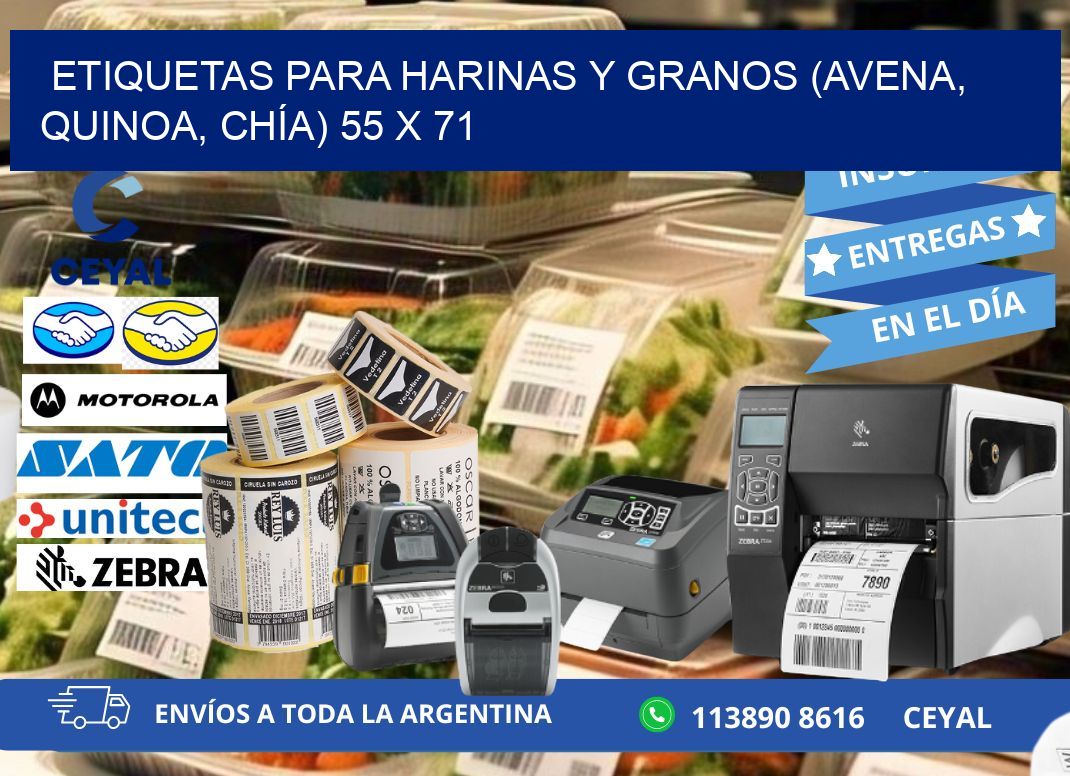 ETIQUETAS PARA HARINAS Y GRANOS (AVENA, QUINOA, CHÍA) 55 x 71