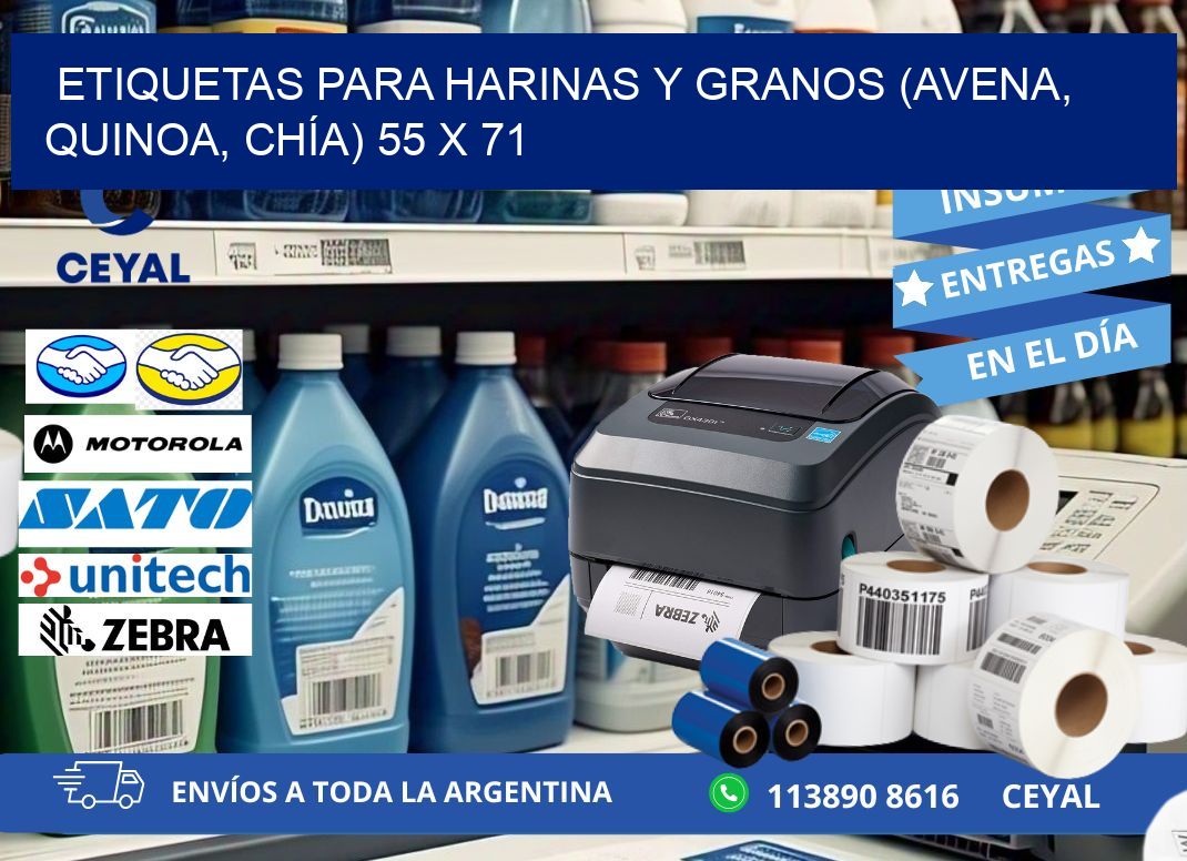 ETIQUETAS PARA HARINAS Y GRANOS (AVENA, QUINOA, CHÍA) 55 x 71