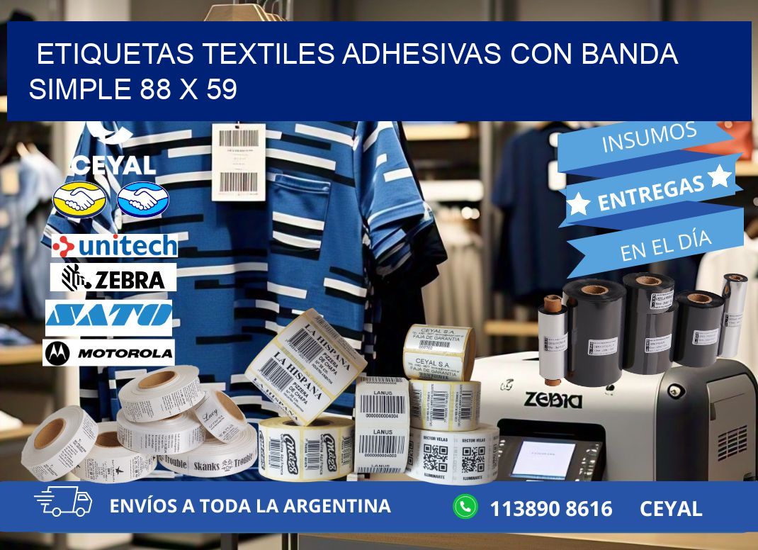 ETIQUETAS TEXTILES ADHESIVAS CON BANDA SIMPLE 88 x 59